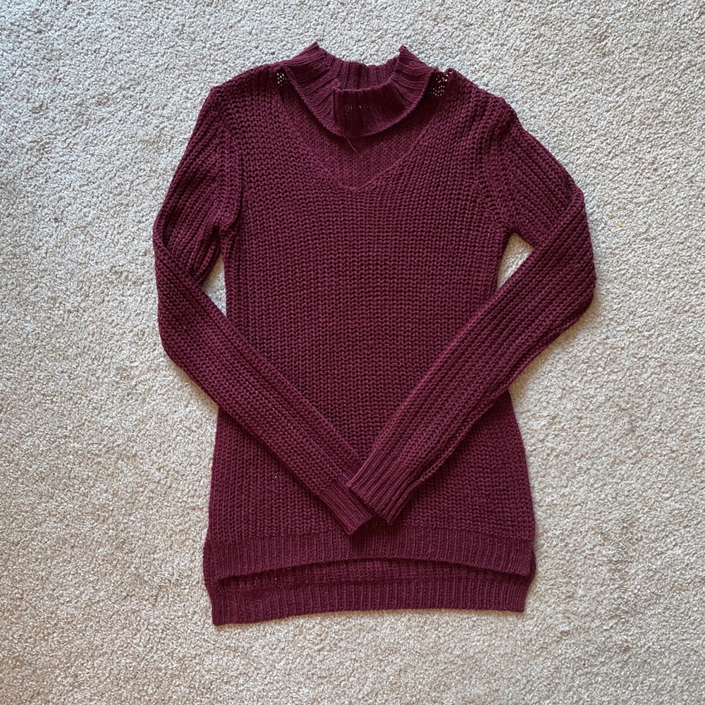 Maroon cutout neck sweater